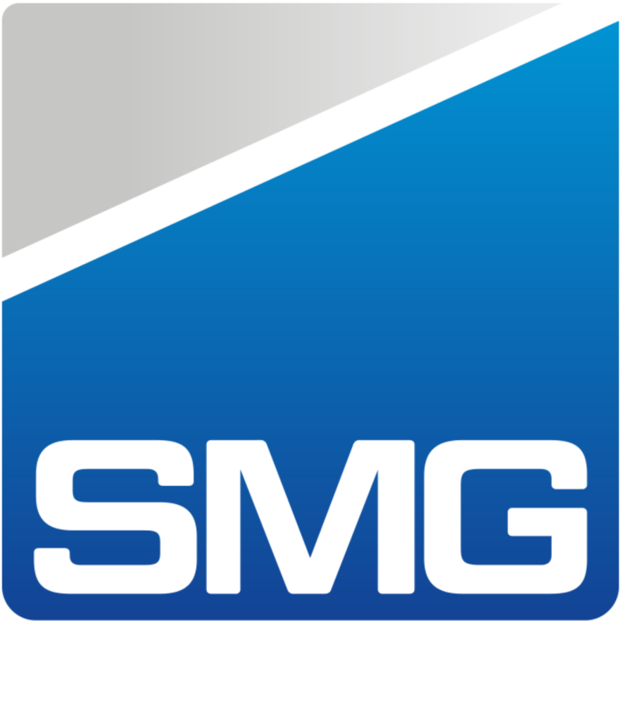 SMG Building Solutions logo with blue geometric background and white SMG letters