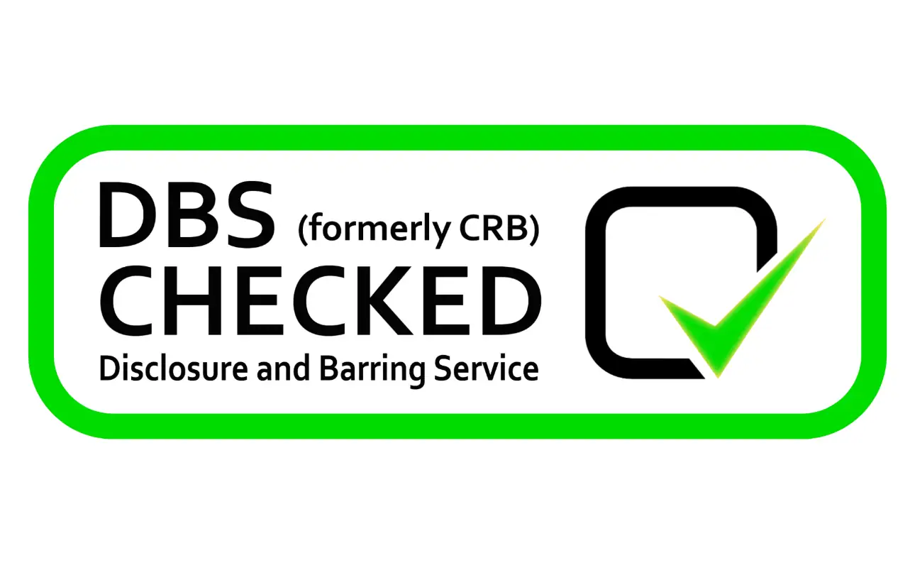 Green and black DBS Checked sticker with checkmark indicating safety and reliability for solar energy services.