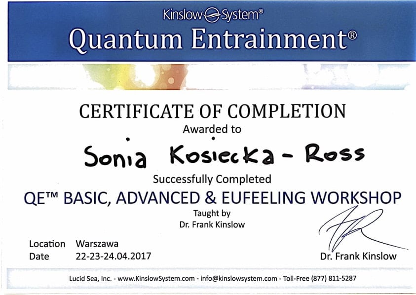 Certyfikat ukończenia Totalnej Biologii Sonia Ross.