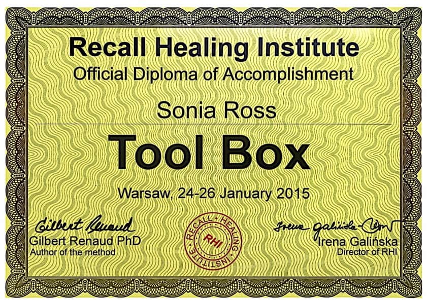 Certyfikat szkolenia Totalna Biologia Sonia Ross.