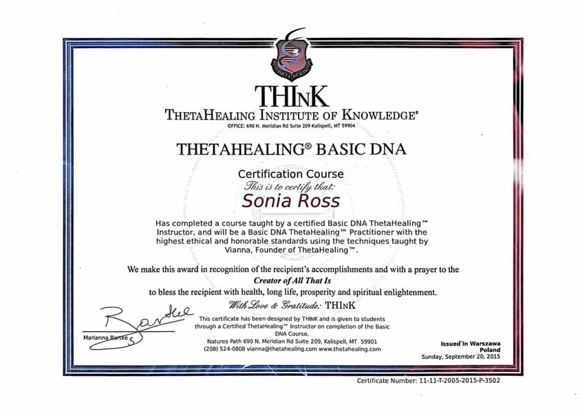 Biologia totalna i terapia DNA z certyfikatem Sonia Ross.