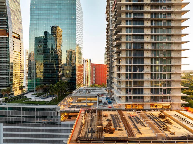 Aerial view of downtown office district of Miami Brickell in Florida.