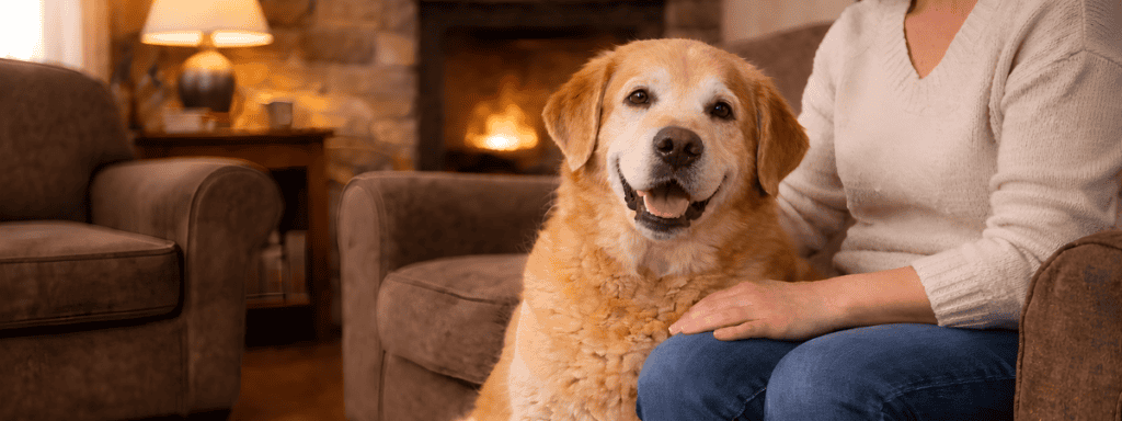 Compassionate Home Vet Care. Dog receiving in-home veterinary care services.