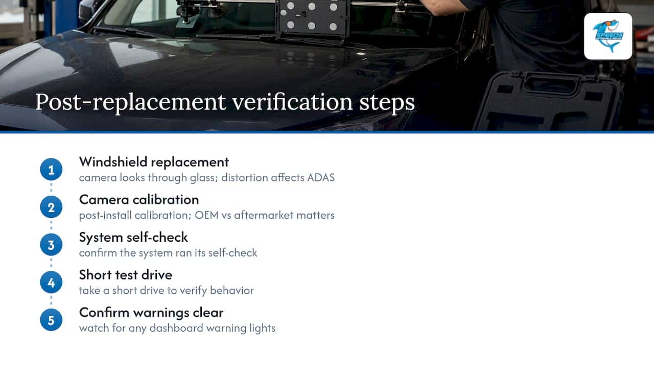 ADAS windshield replacement verification sequence