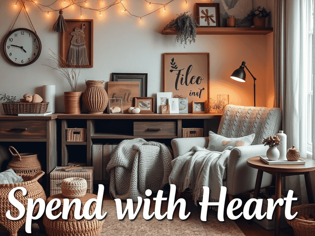 Cozy living room with warm decor, soft lighting, and natural textures for inviting home ambiance.