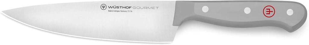 Wusthof gourmet grey 6 inch chefs knife on wood board for intentional ritualist dad fathers day cooking ritual