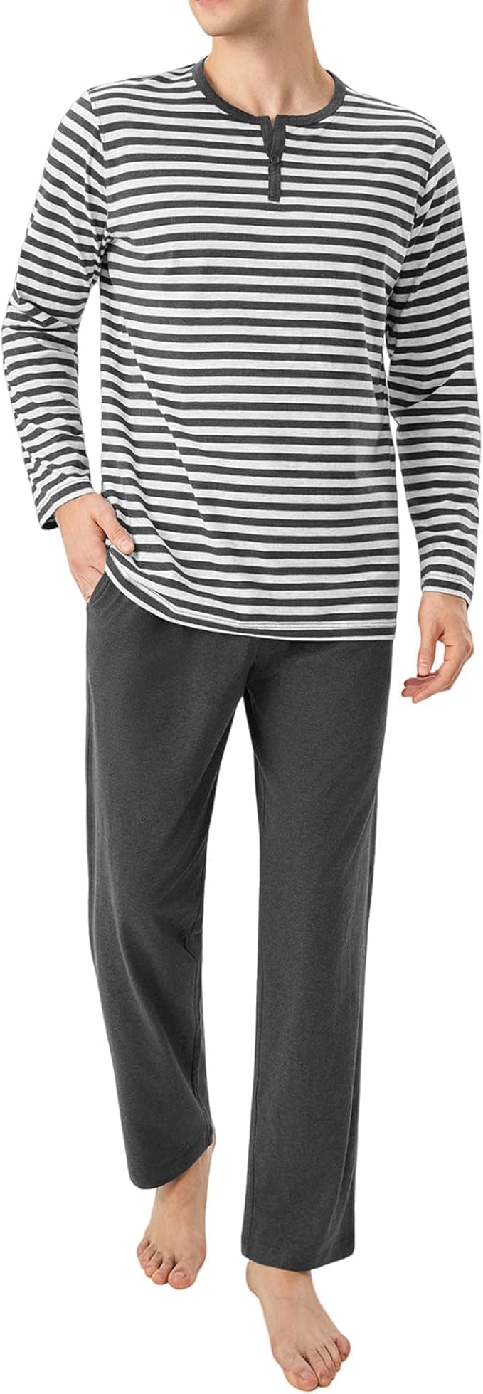 Men's combed cotton henley loungewear set in soft beige for cozy comfort curator dad fathers day rest gift
