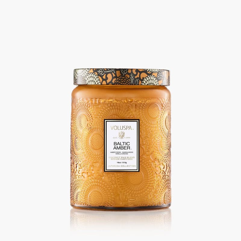 Large amber glass jar candle