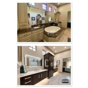 Before and after of a completed bathroom remodel by Stanton & Co. in Fort Worth