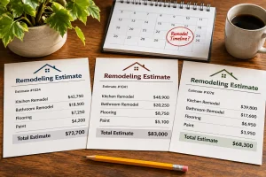 Three written remodeling estimates compared side by side