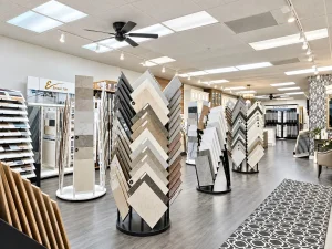 Interior of the Stanton & Company Design Center in Fort Worth featuring tile, flooring, and remodeling material displays.