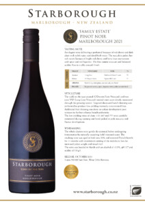 Elegant Starborough Marlborough Pinot Noir 2021 bottle showcasing premium New Zealand wine quality, rich flavours, and sustainable vineyard practices. Perfect for wine enthusiasts and collectors.
