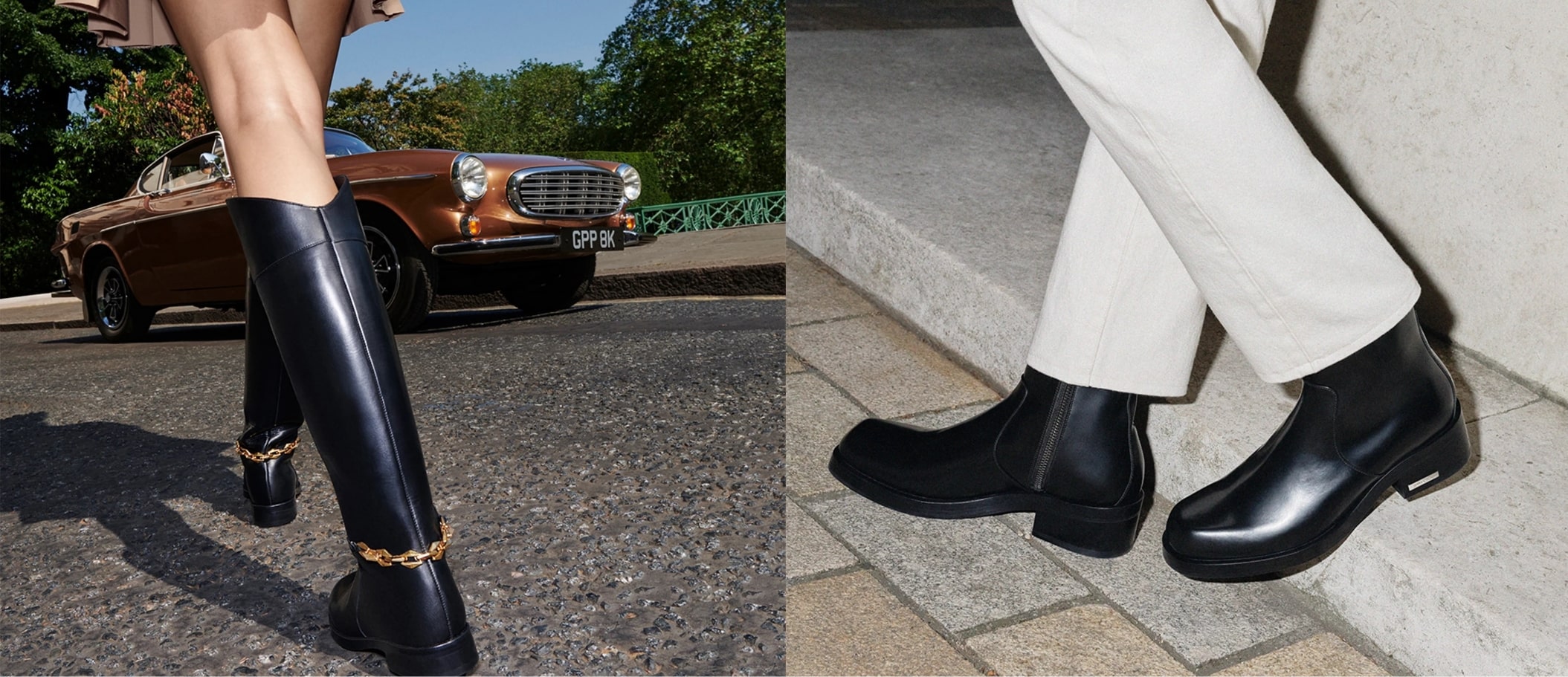 Botas de couro femininas e masculinas de design elegante, perfeitas para moda urbana e sofisticada.