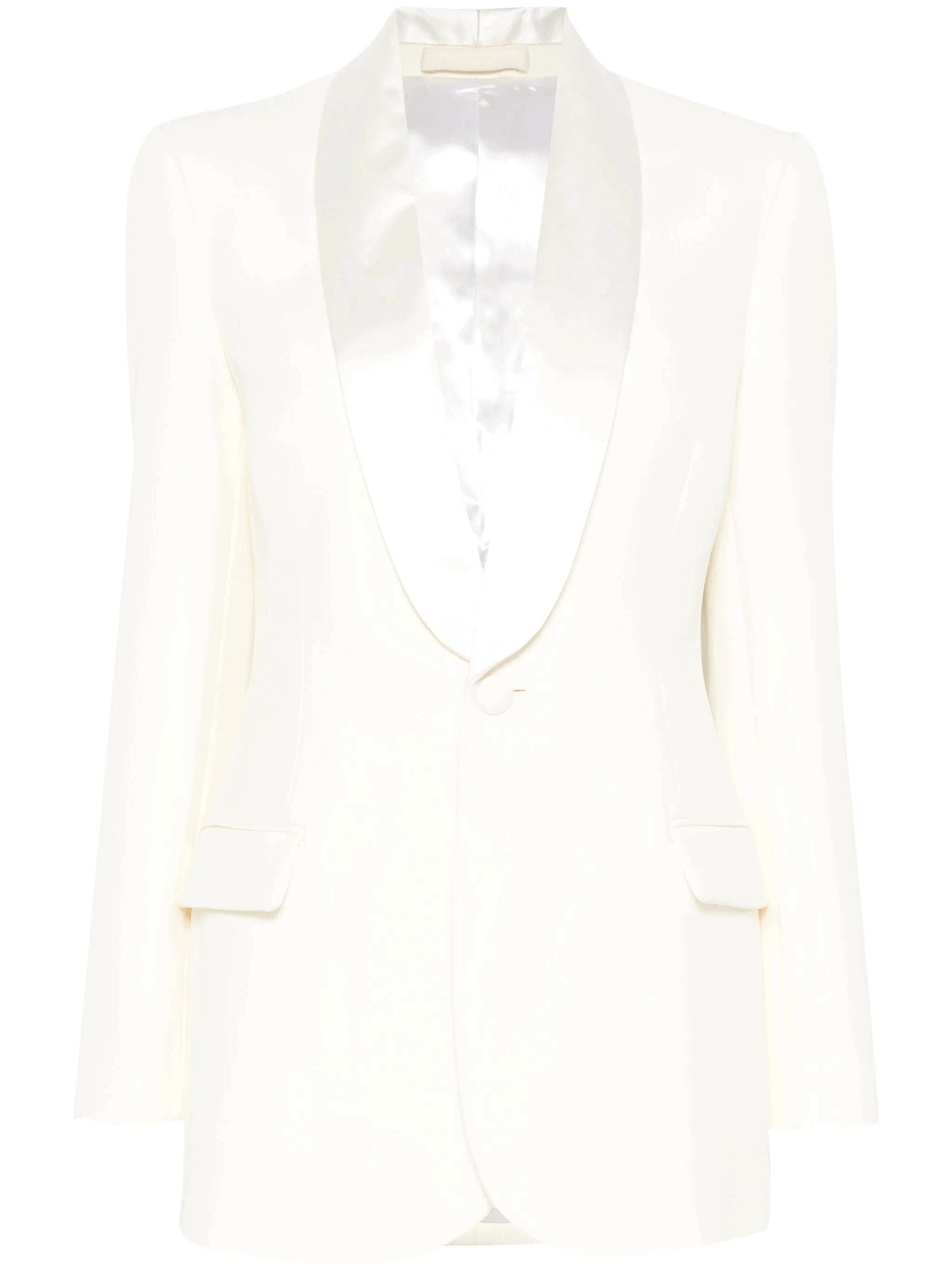 1. Casaco de blazer branco de mulher com acabamento elegante e moderno.