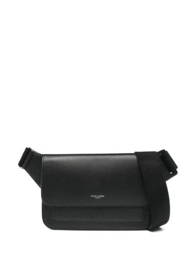 1. Mala masculina preta de couro Saint Laurent com alça ajustável.