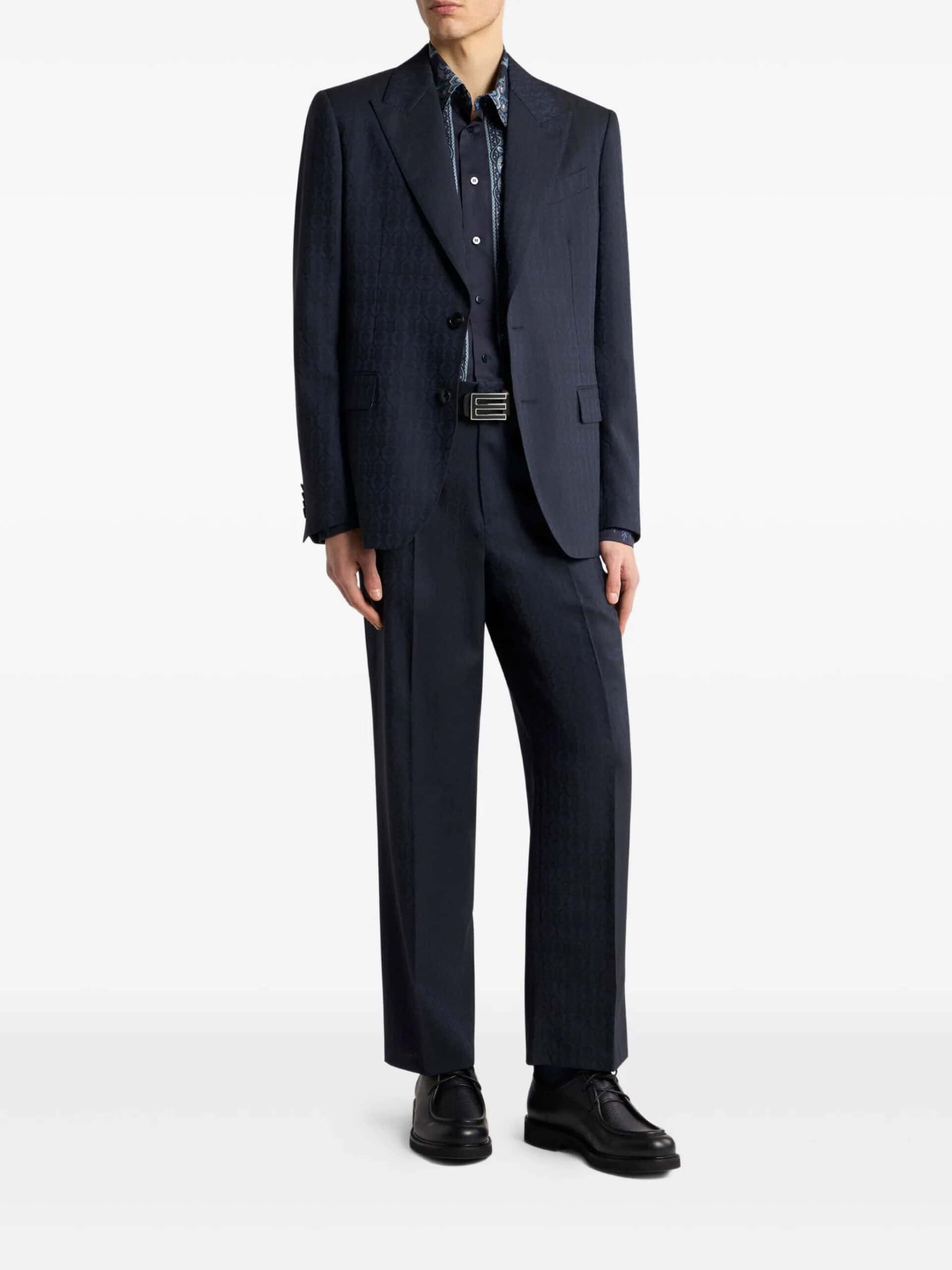 Casaco masculino de inverno com padrão Josef azul escuro para look elegante formal.