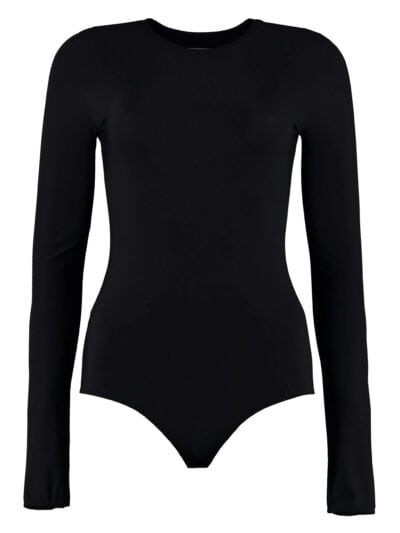 Body preto elegante para mulheres, com manga longa e ajuste confortável.