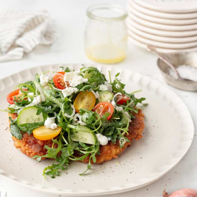 Crispy Chicken and Rocket Salad plated.