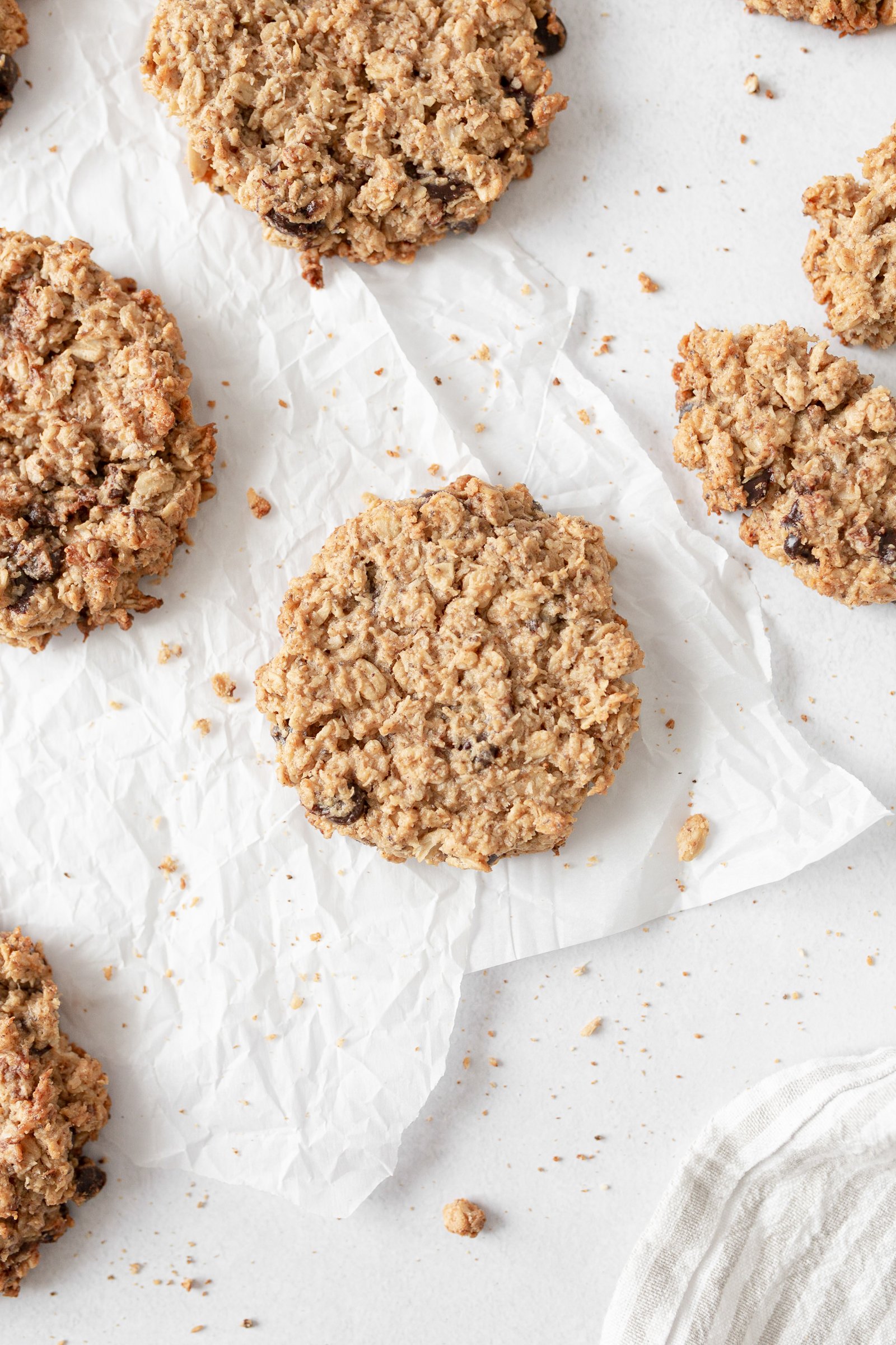 Flourless Coconut Oatmeal Cookies on parchment paper.