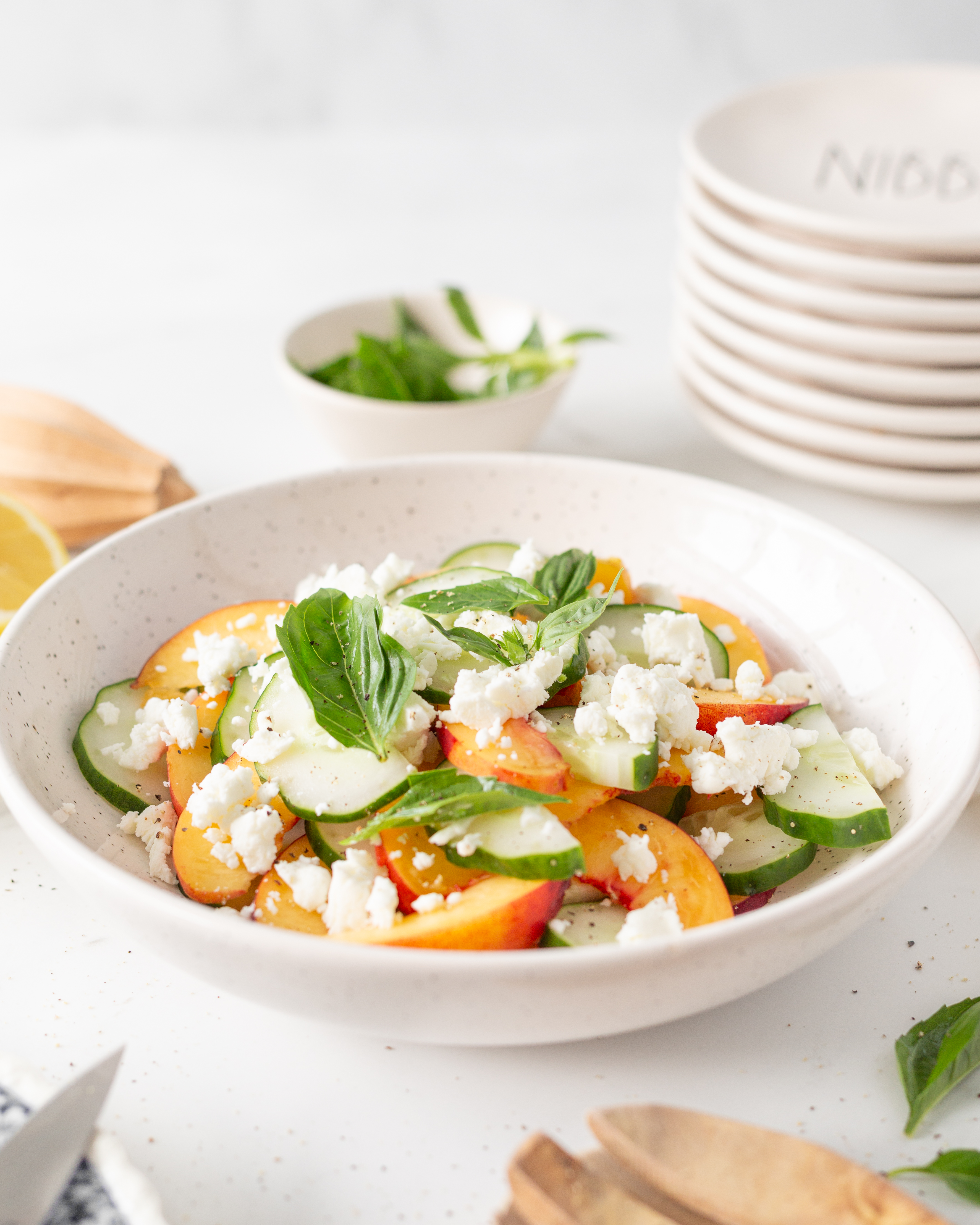 Summer Nectarine Salad with Basil and Goat Cheese (straight on)