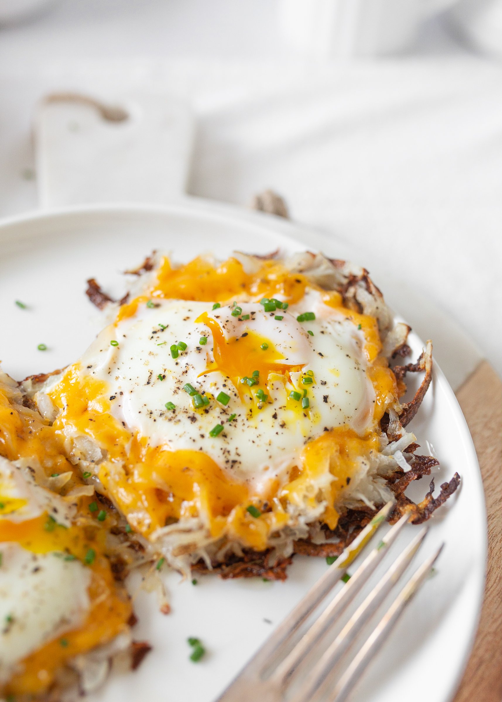 Fried Egg and Potato Nests (straight on, close-up)