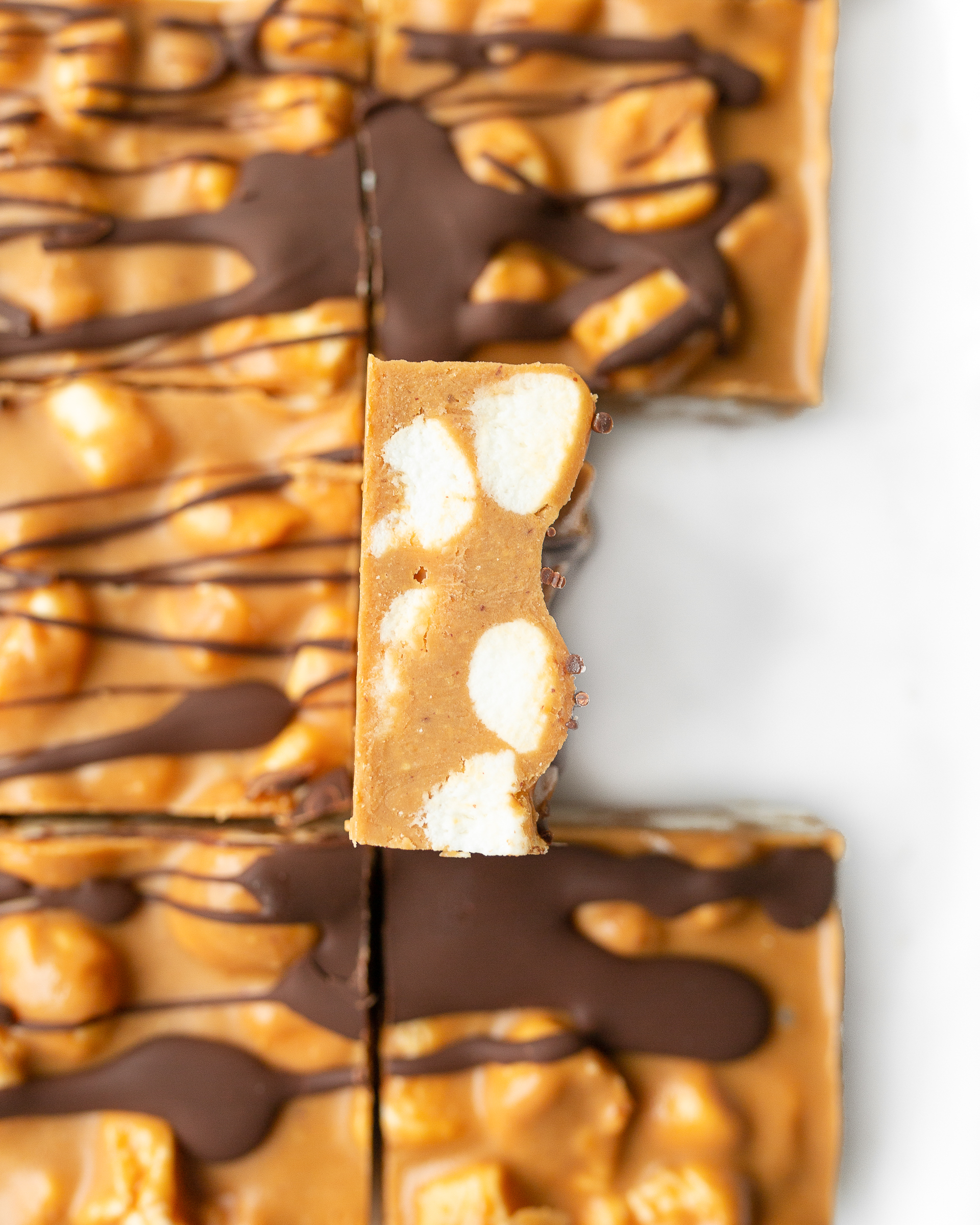 6-ingredient Butterscotch Marshmallow Bars (top down, close-up)