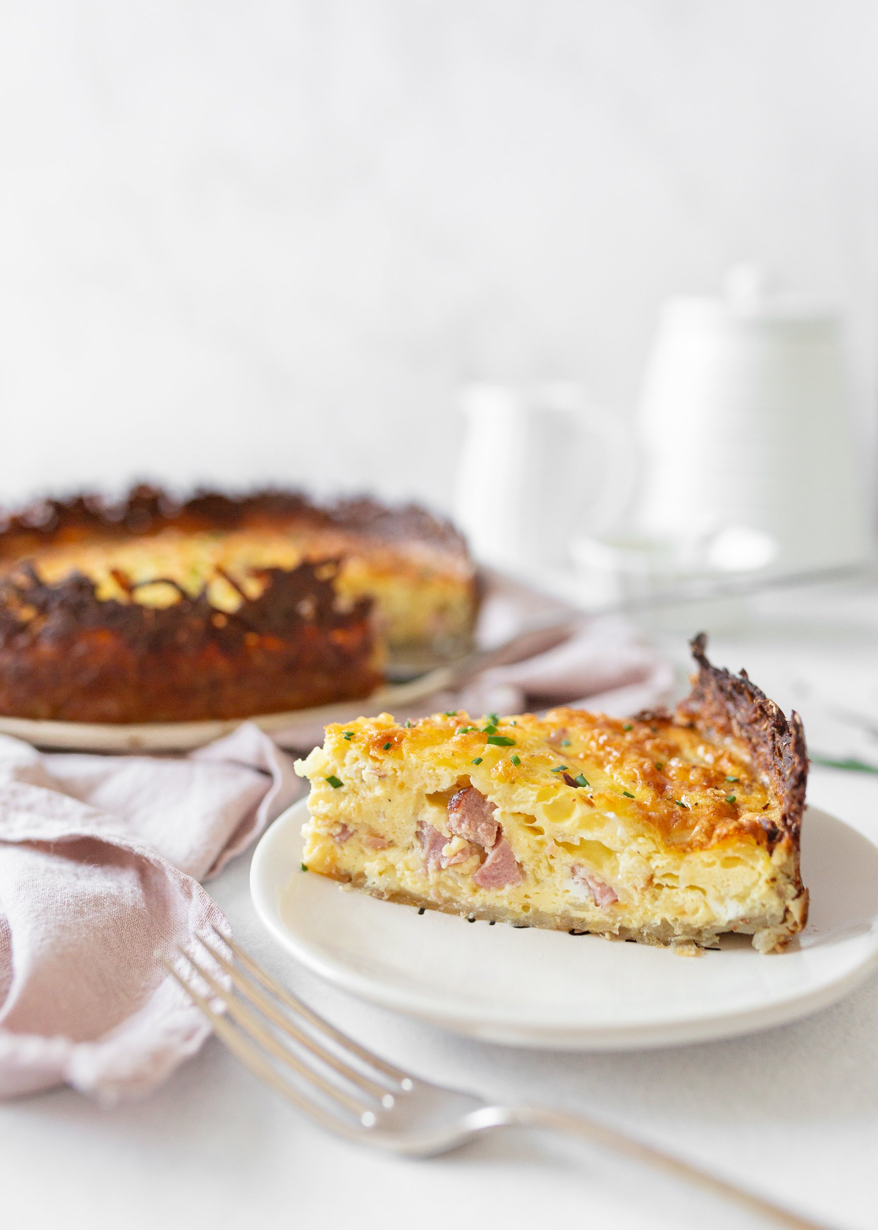 Potato Crusted Ham and Swiss Quiche (straight on)