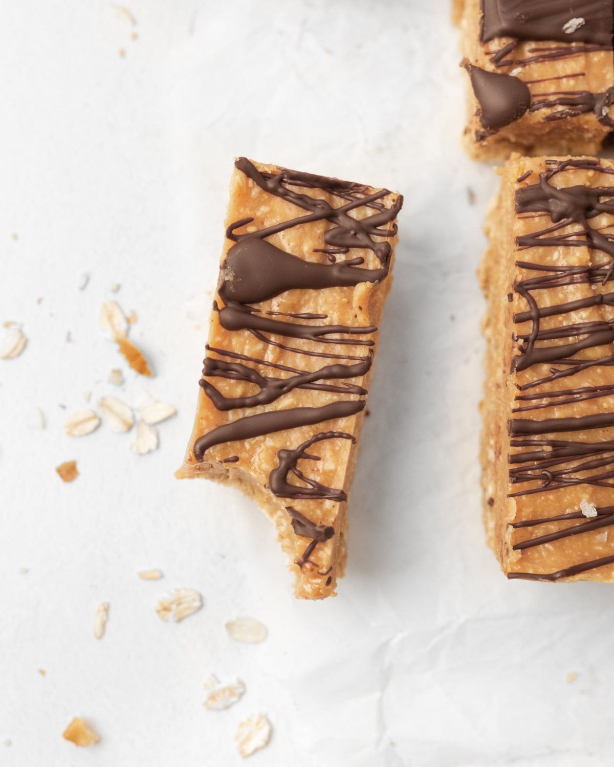 A single peanut Butter protein Bar (top down, close-up)