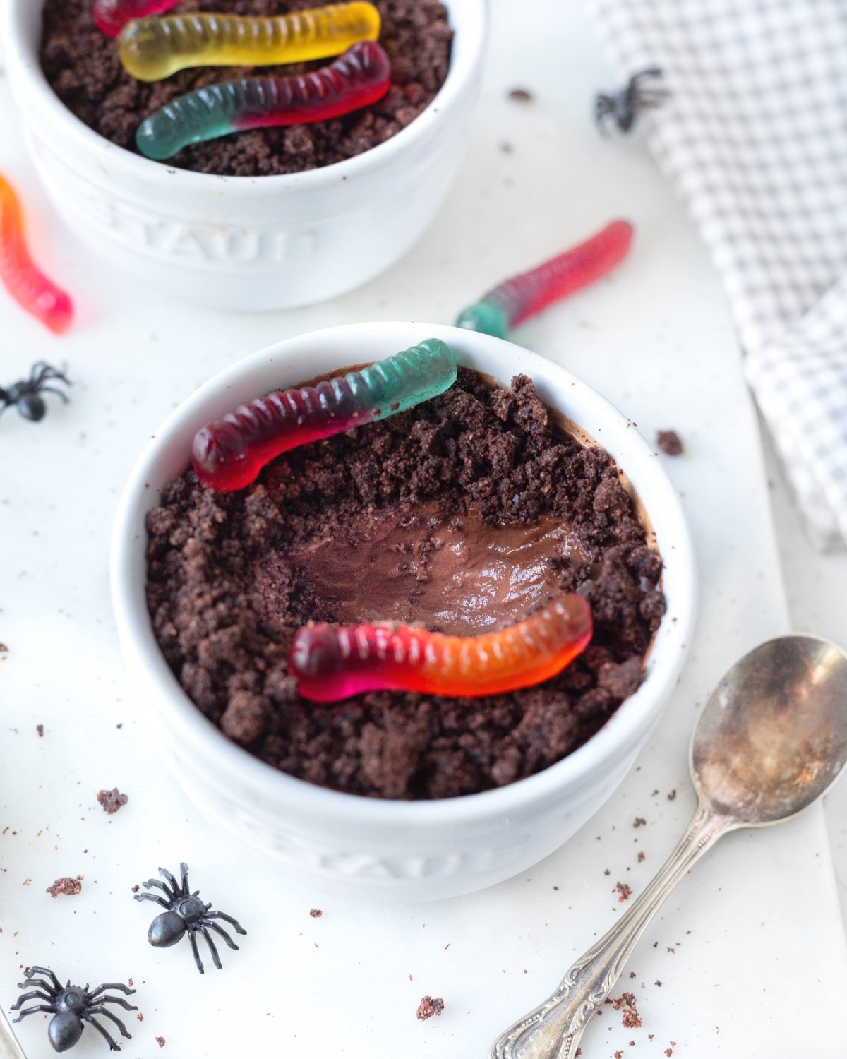 Gluten Free Worms and Dirt in a small bowl (top down)