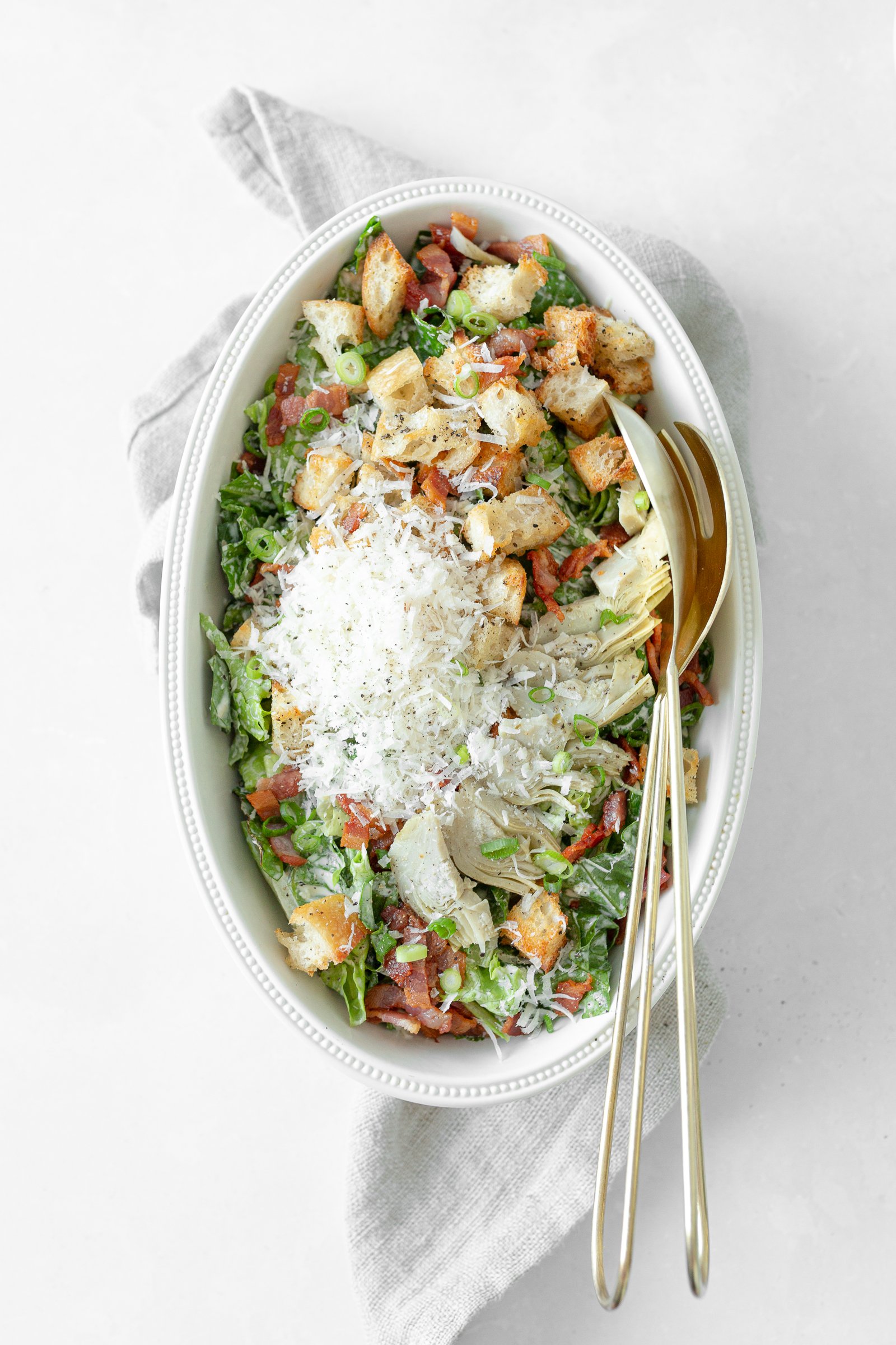 Caesar Salad with Bacon and Artichoke Hearts