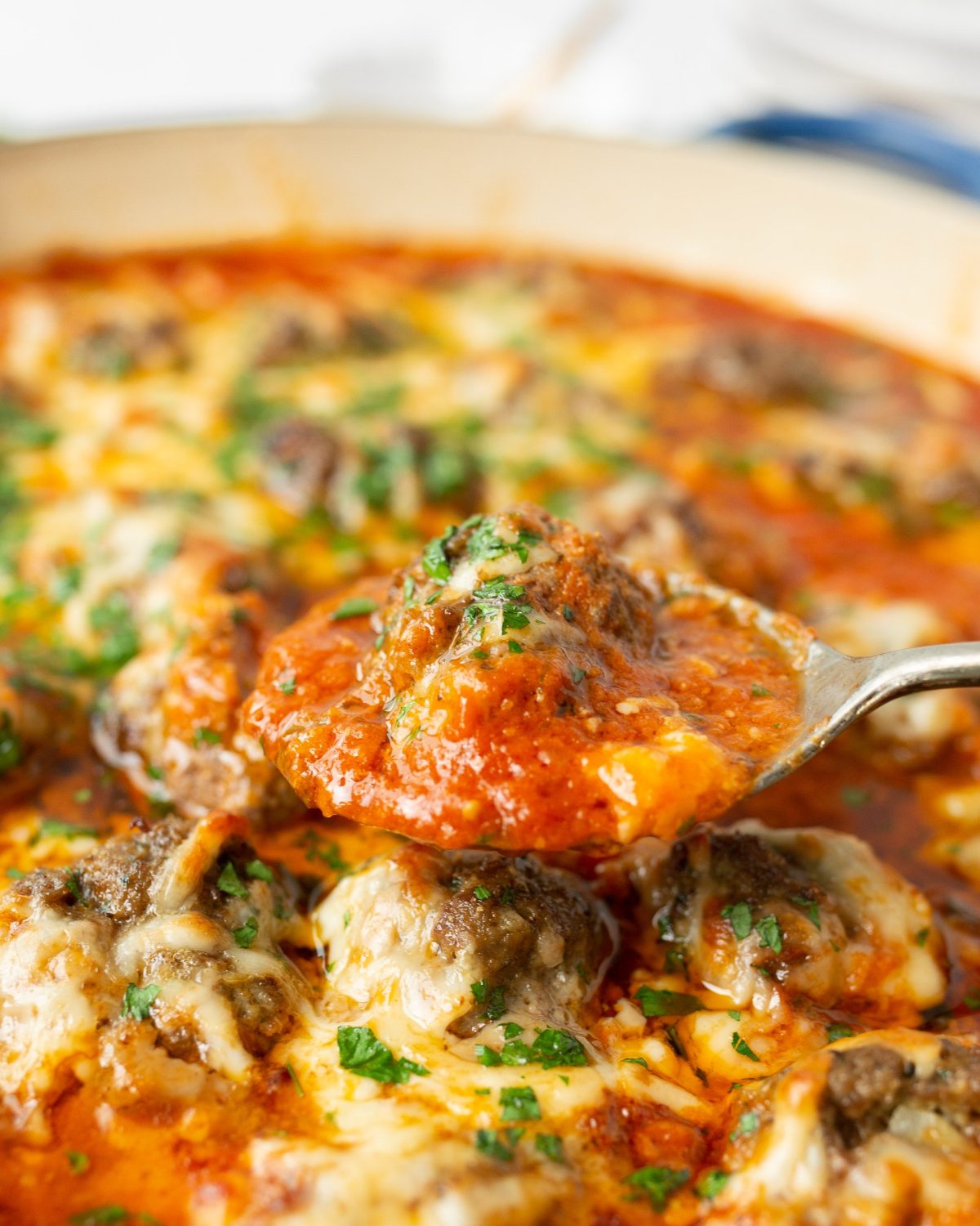 Delicious GF Meatballs Al Forno baked (straight on, close-up)