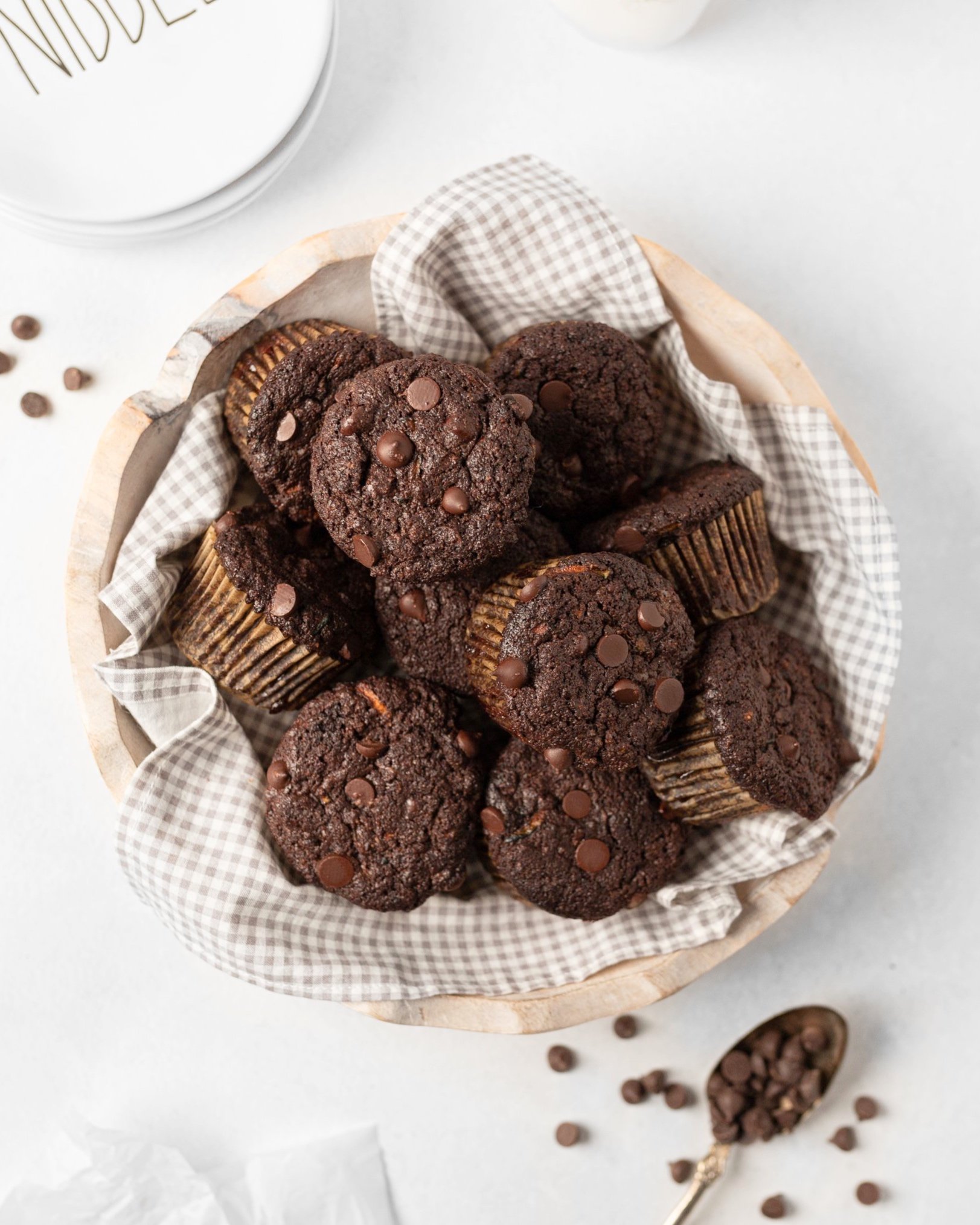 GF Double Chocolate Zucchini Muffins (top down)