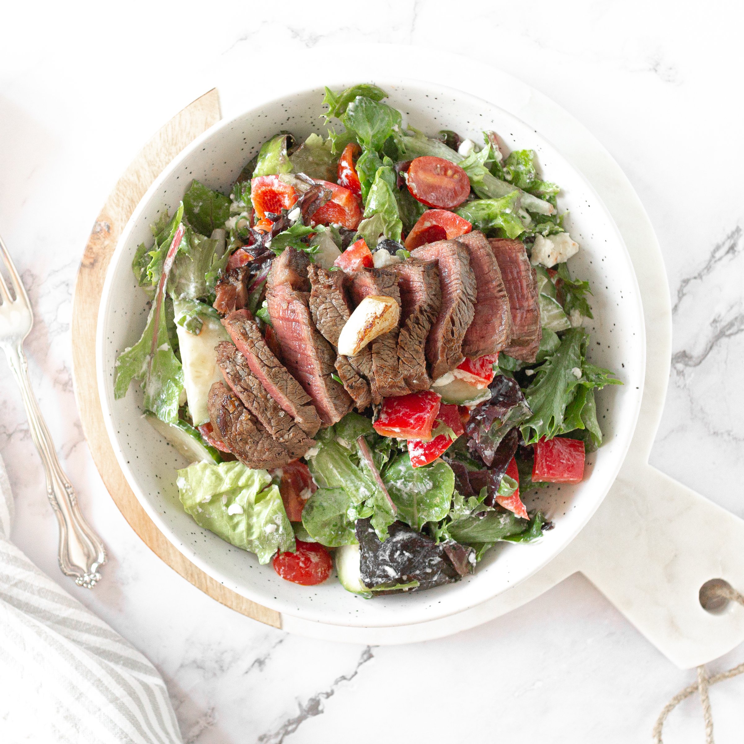 Beef Tenderloin with Garden Salad (top down)