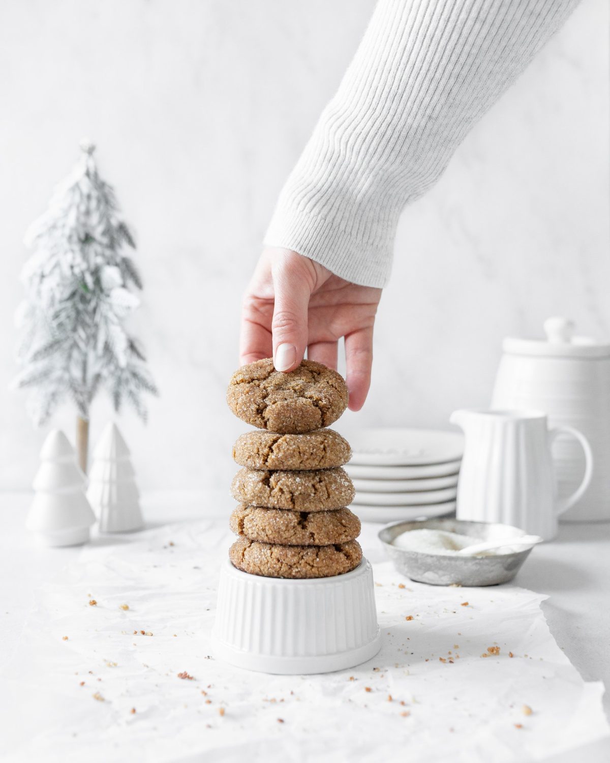 5 Gluten-free Chewy Ginger Cookies stacked on top of one another.