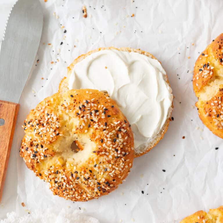 Almond Flour Protein Bagels (top down, close-up)