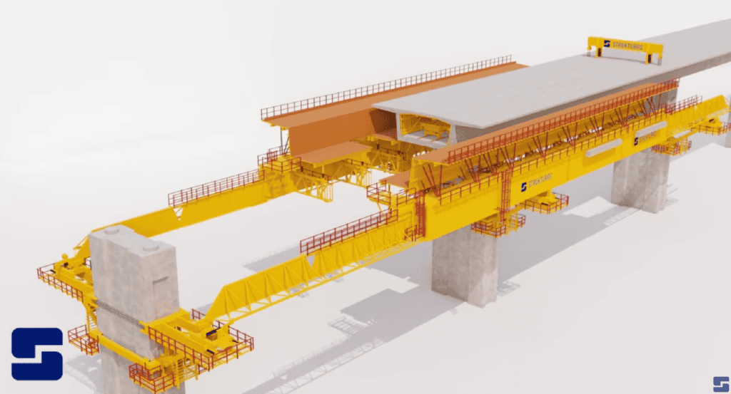Figure 10: General view of the underslung Movable Scaffolding System during launching