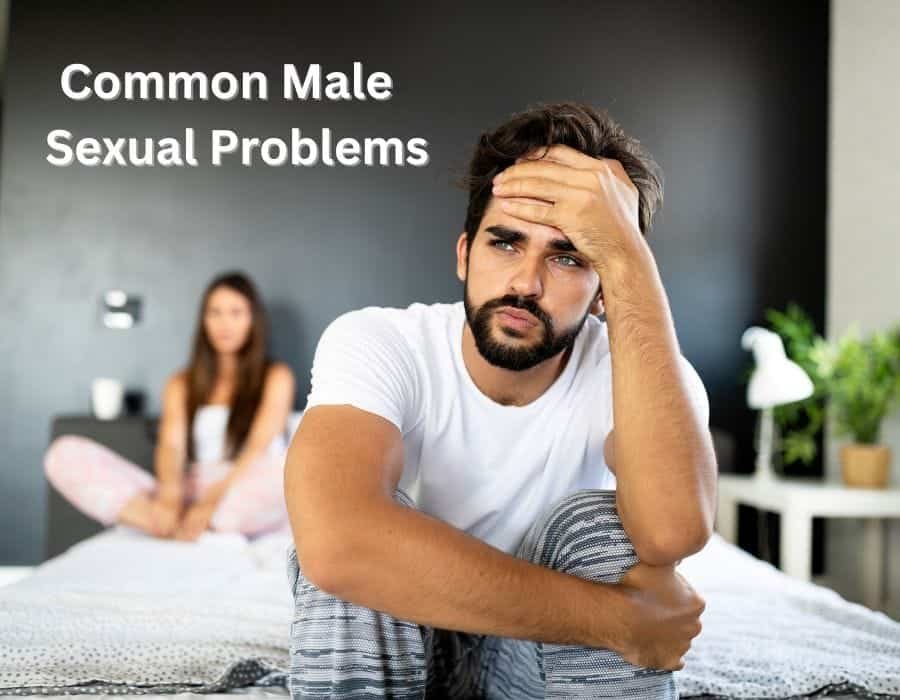 Man experiencing stress with common male sexual problems.