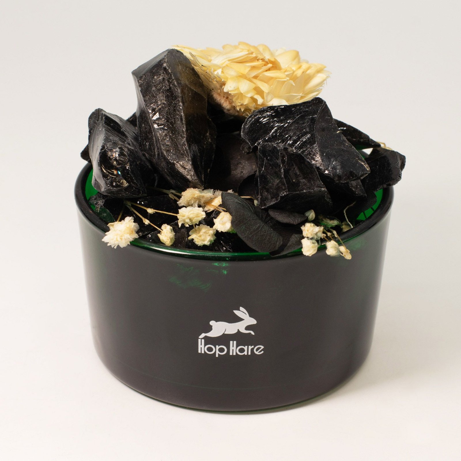 he King Black Obsidian crystal diffuser with dried flowers
