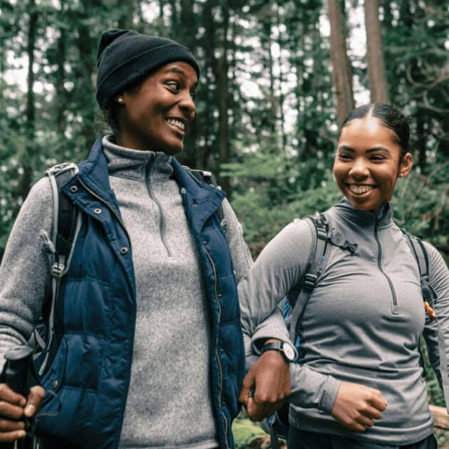 two women going on a fall walk outdoors