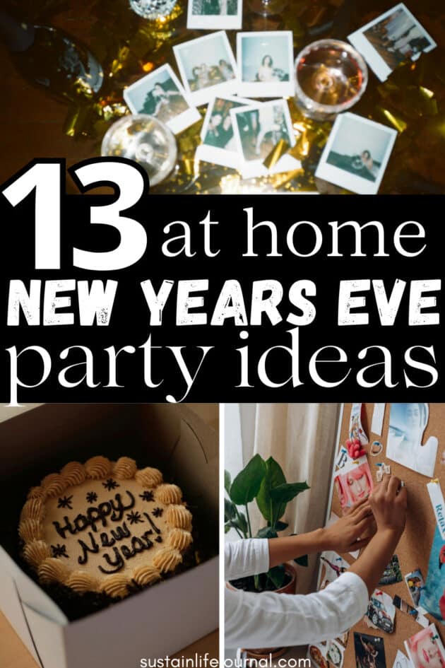 new years eve cake, vision board and photos