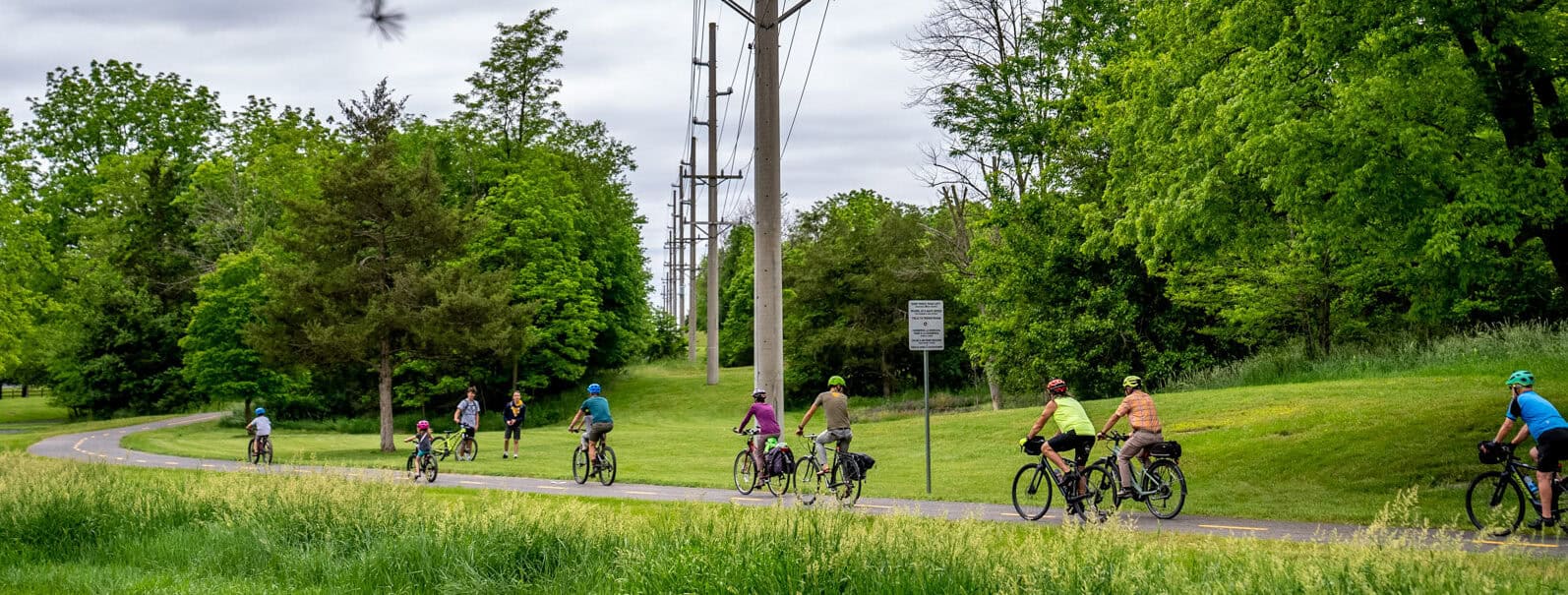 Families and cyclists riding the Friendly City Trail in Harrisonburg, VA