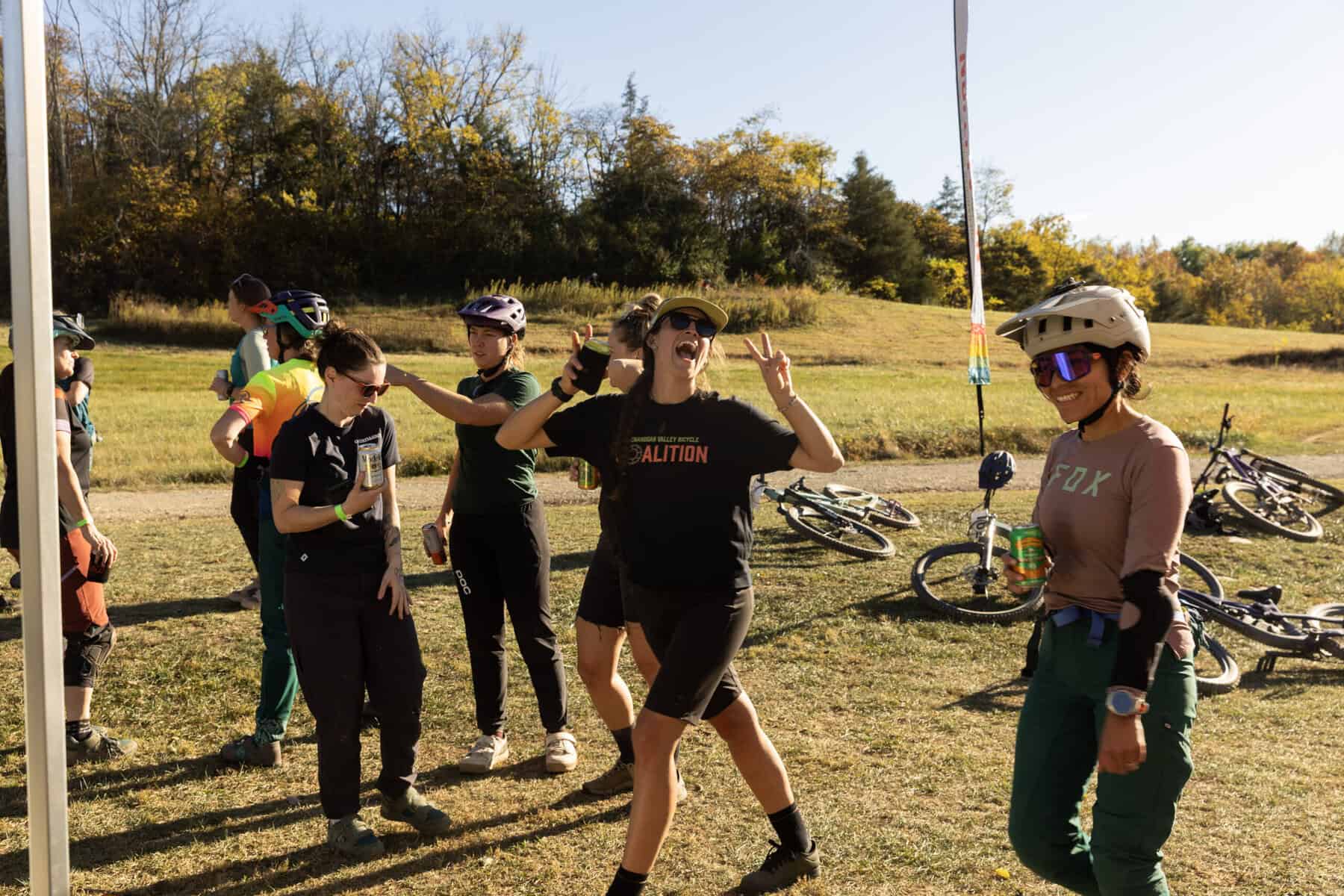 Riders gathered with their mountain bikes at a Coalition ride