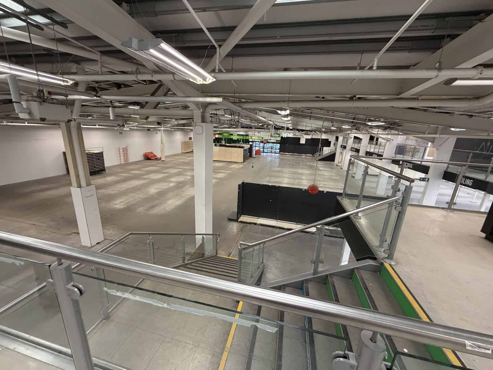 Retail Fit-Out Cost Management: Homebase to The Range, Upton 5 View across the empty sales floor from the mezzanine