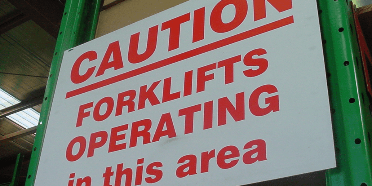 forklift caution sign for pedestrian safety