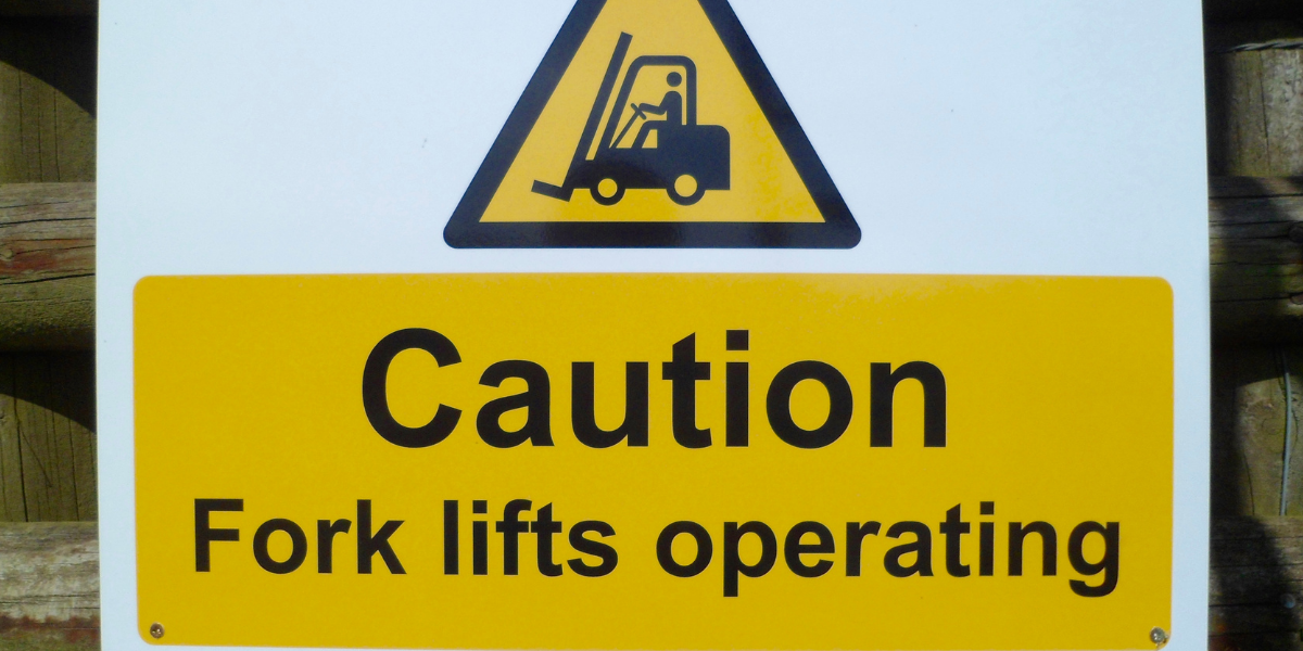 forklift caution sign to warn pedestrians
