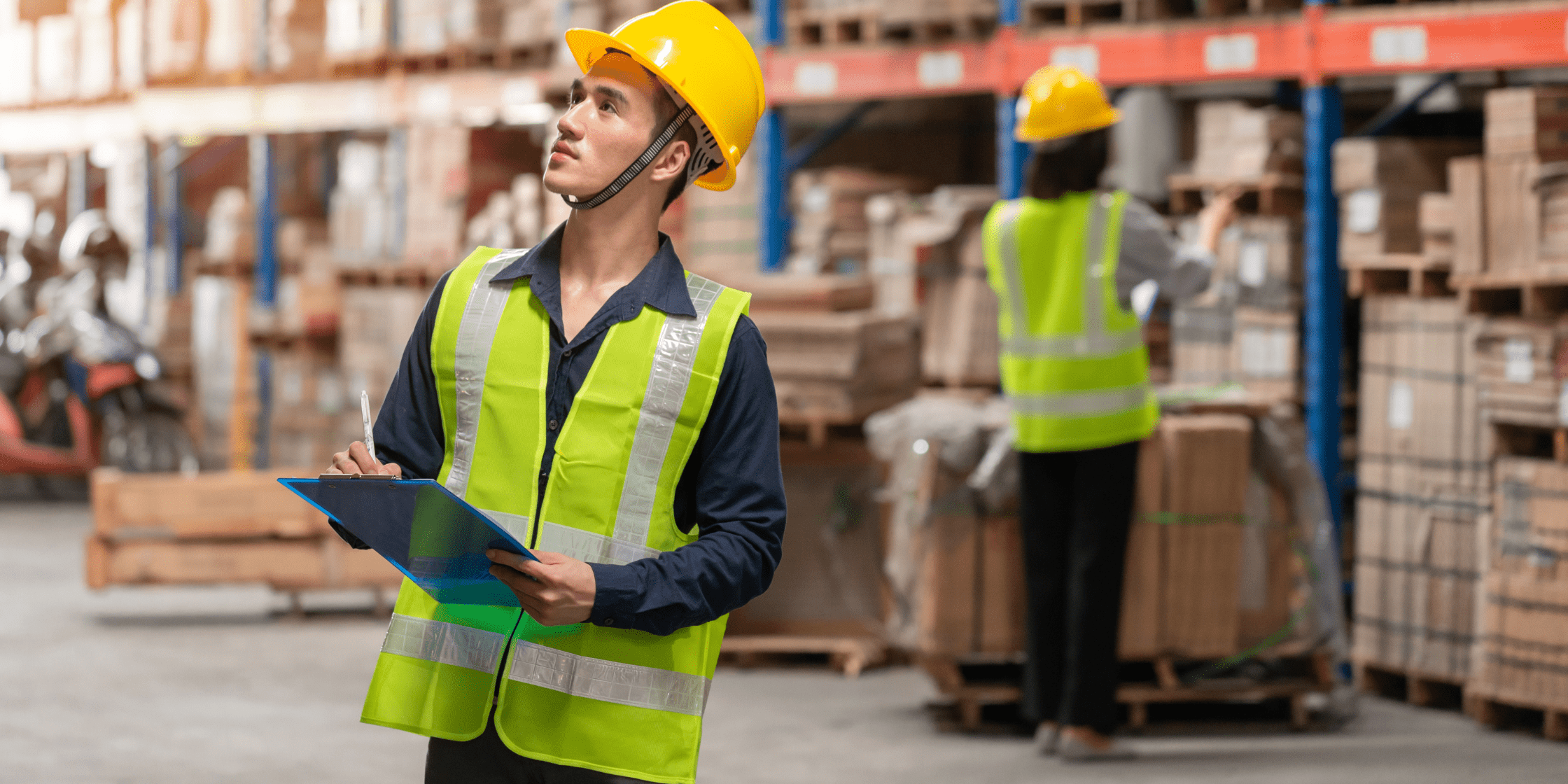 Warehouse organization workers and checklists