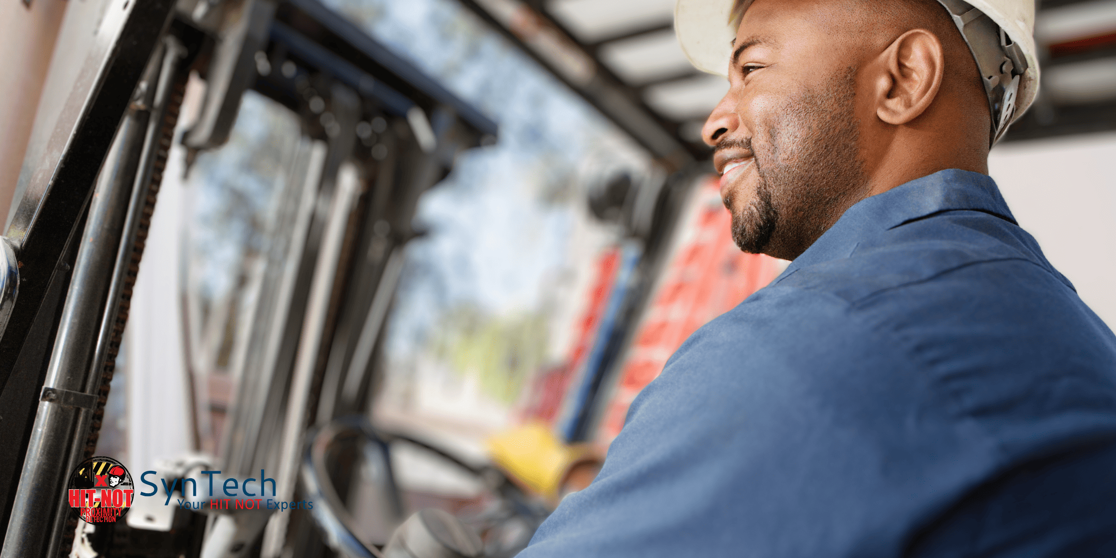 Forklift operator driving lift