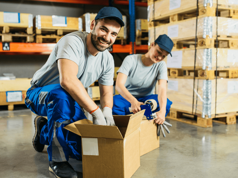 warehouse workers with boxes