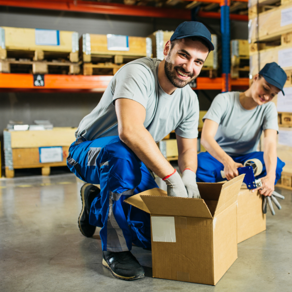 workers leaning down to box and lift merchandise in warehouse workers leaning down to lift merchandise in warehouse may not be recognized by a camera system