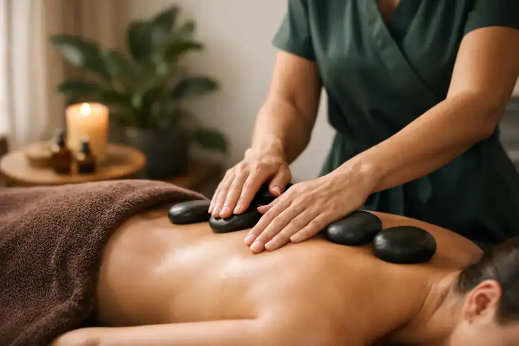 Wellness und Therapie kombinieren: So passt es zusammen 1 Entspannende Hot-Stone-Massage in der Tamedes Körperwerkstatt.